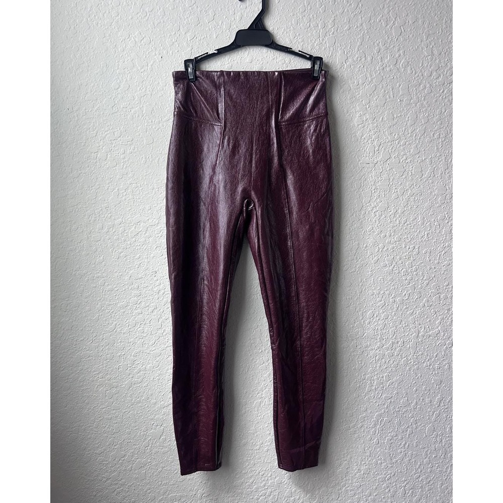 Preloved Woman's Spanx Burgundy Faux Leather Leggings‎ (Size: S)